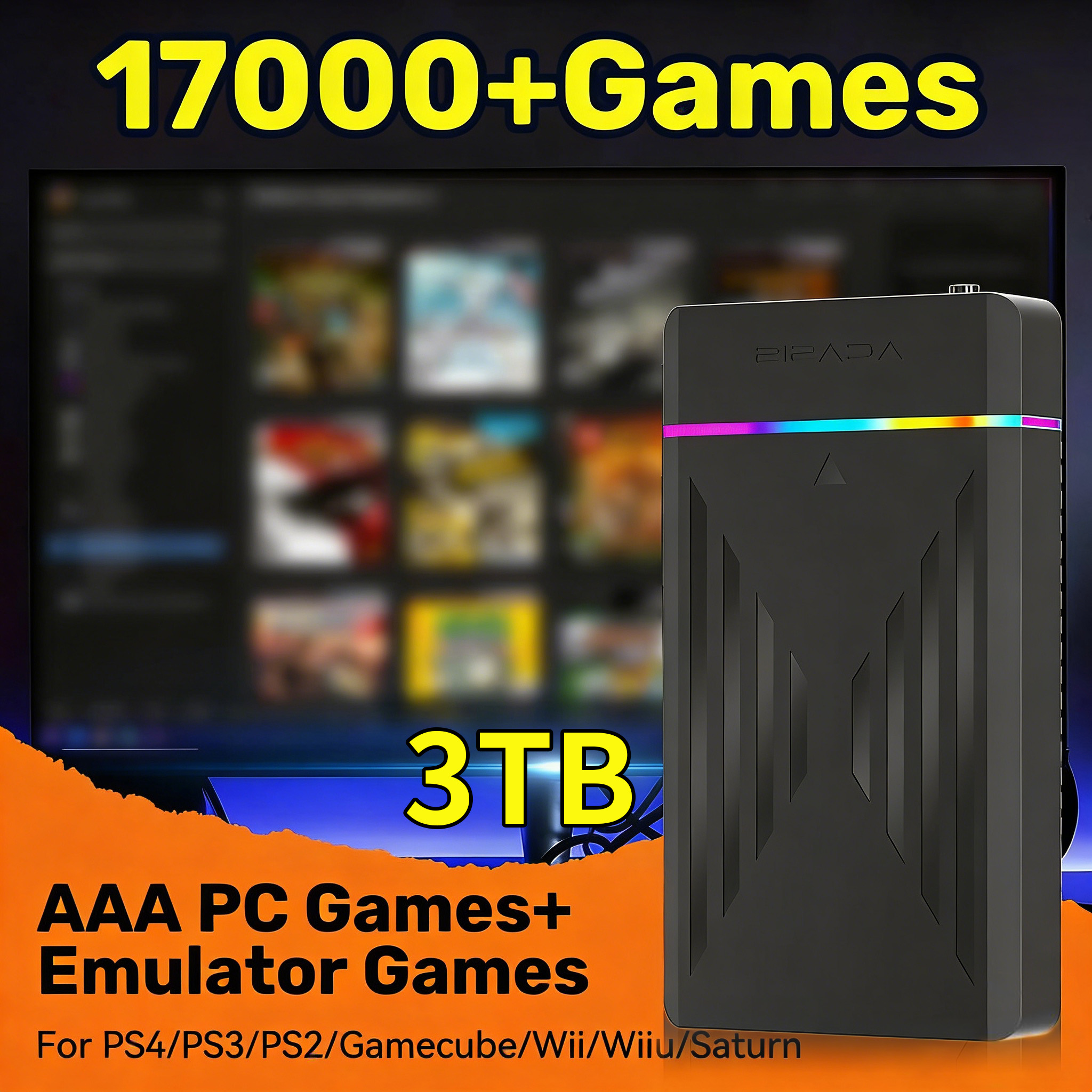 Retro Gaming Laptop - Portable 3TB Gaming HDD Video Game