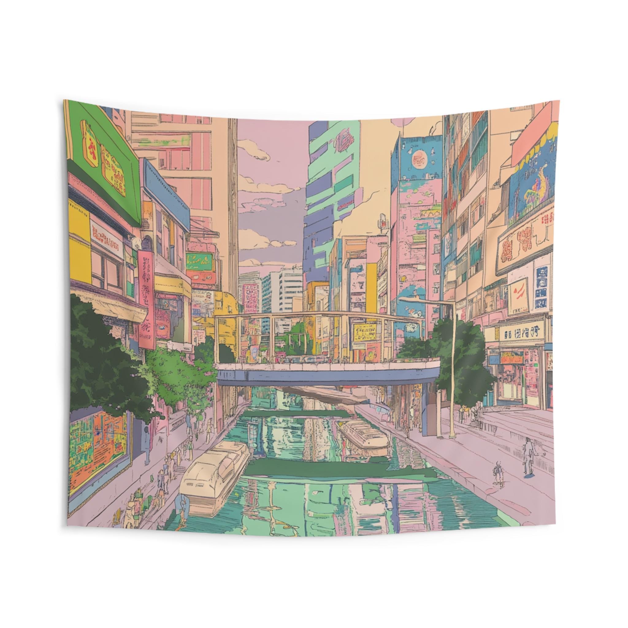 Retro Gaming Vibe - Asian City Vibes Vaporwave Illustration Wall