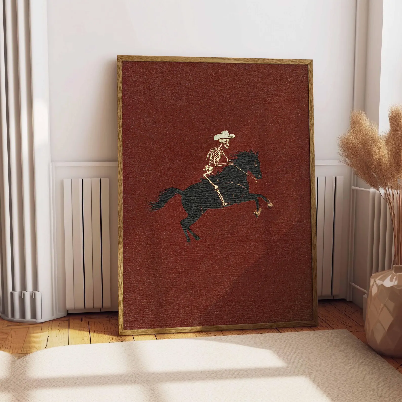 Retro Gaming Pictures - Skeleton Cowboy Illustration Bucking Bronco Print