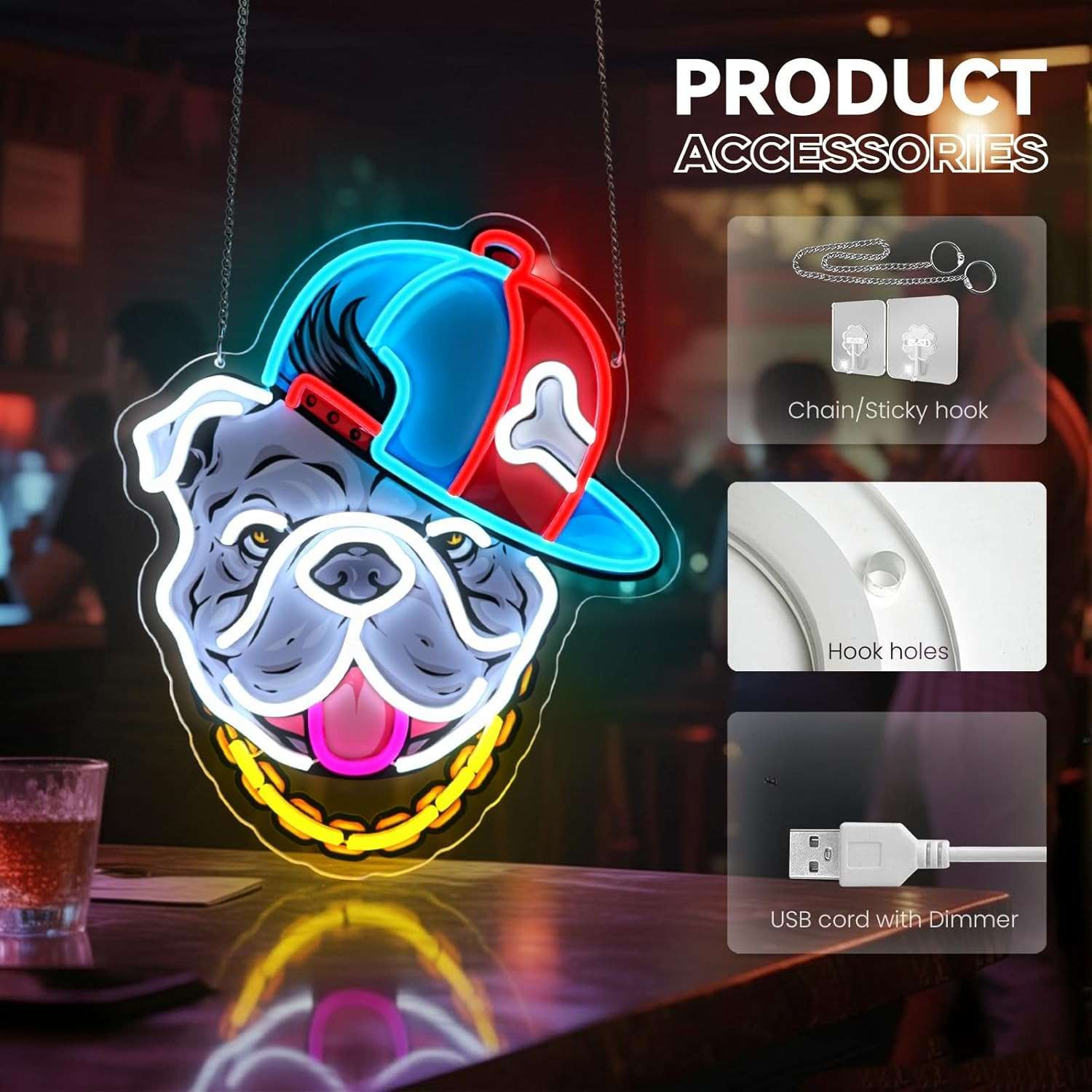 Hip-Hop Bull Dog LED Neon Sign - Retro Gaming Lounge reseña y precio